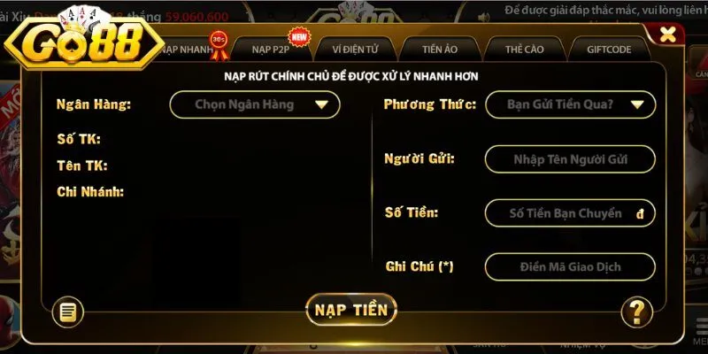 Nạp tiền Go88 thuận tiện gói gọn trong 3 bước